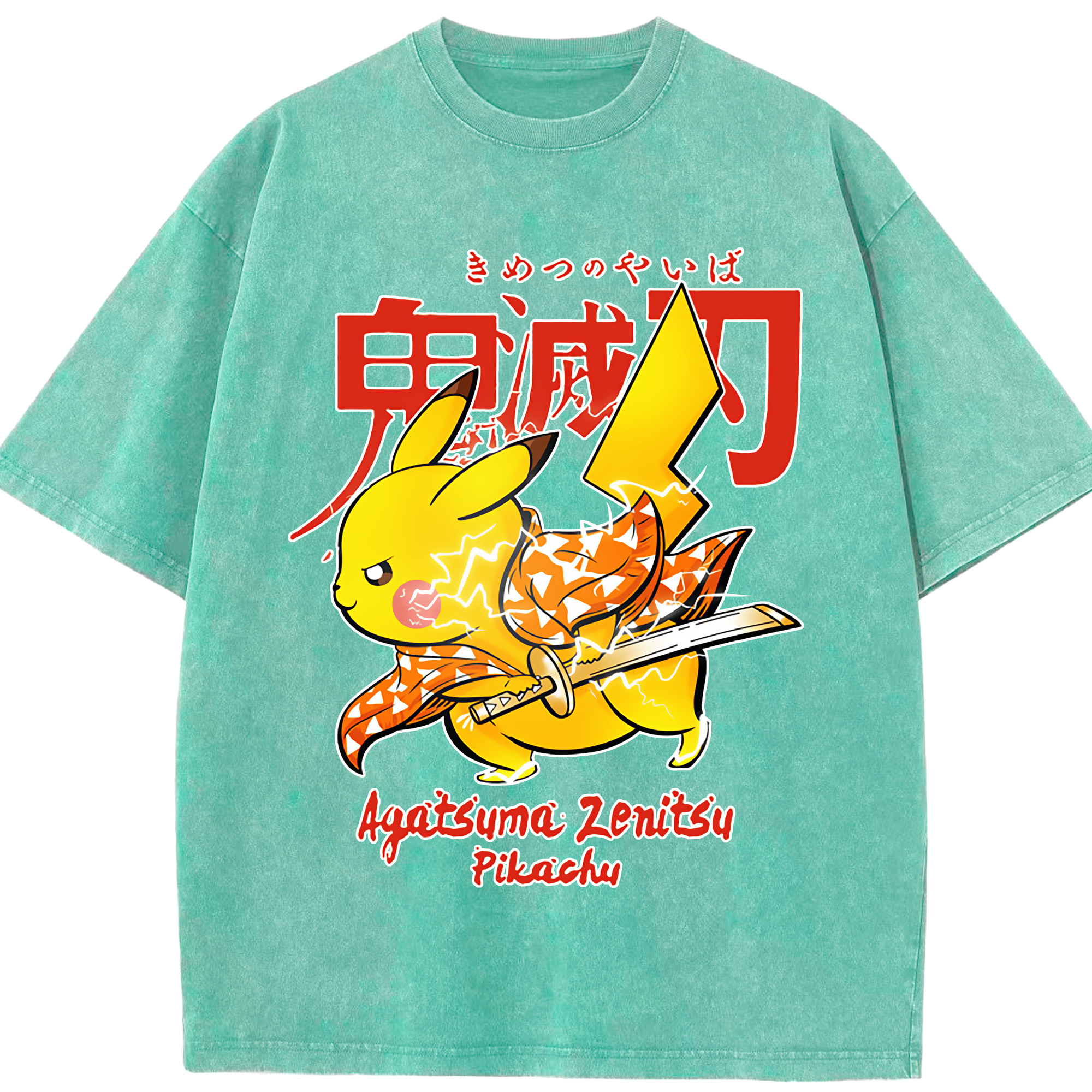 （画像用） 鬼滅の刃（きめつのやいば）我妻 善逸／あがつま ぜんいつ Agatsuma Zenitsu 綿100% ヴィンテージ風 半袖Tシャツ（フロントプリント）